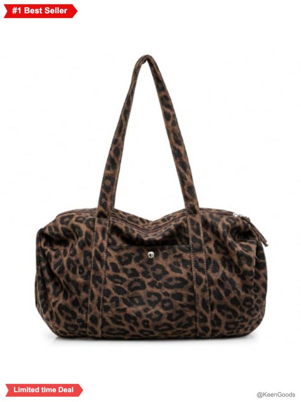 Leopard Print Canvas Bowler Tote Shoulder Bag Y2K Vintage